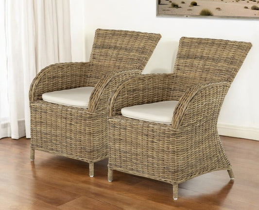 Set of Two Cream and Tan Dining Arm Chairs