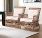 Set of Two Cream and Natural Cross Back Dining Arm Chairs