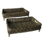Set of Two Brown And Gray Rattan Hand Finished Serving Tray With Handles