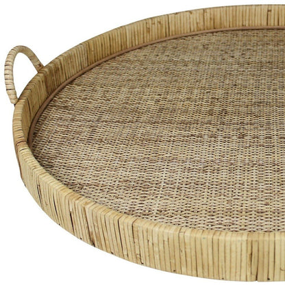 Bandeja para servir redonda de bambú natural de 24" hecha a mano con asas