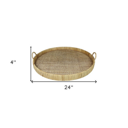 Bandeja para servir redonda de bambú natural de 24" hecha a mano con asas