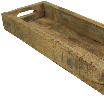 Bandeja estrecha rústica de madera recuperada natural de 24" con asas