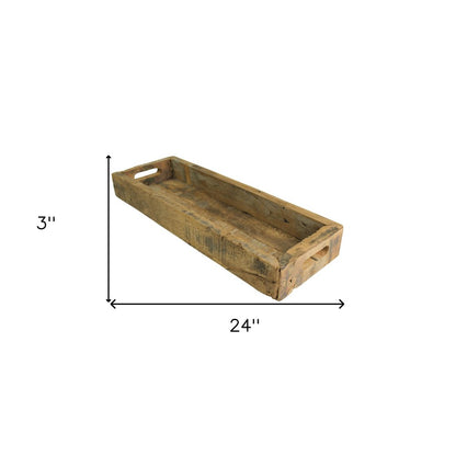 Bandeja estrecha rústica de madera recuperada natural de 24" con asas