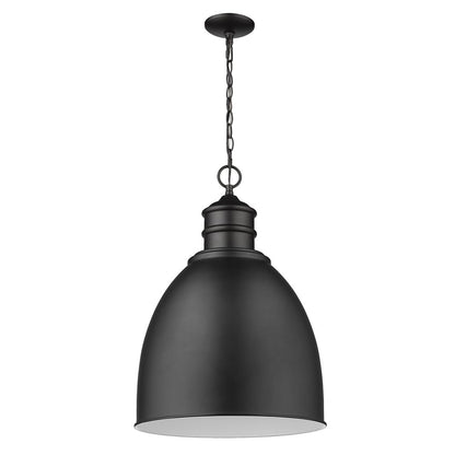 Lámpara colgante Colby de una luz en negro mate con pantalla interior en blanco brillante