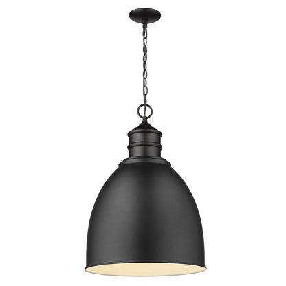 Lámpara colgante Colby de una luz en negro mate con pantalla interior en blanco brillante