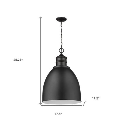 Lámpara colgante Colby de una luz en negro mate con pantalla interior en blanco brillante