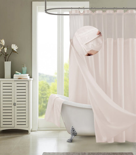 Juego de cortina y forro de ducha Blush Sheer and Grid