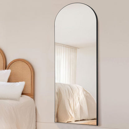 59" Black Wood Arch Freestanding and Wall Mount Accent Mirror