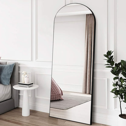 59" Black Wood Arch Freestanding and Wall Mount Accent Mirror