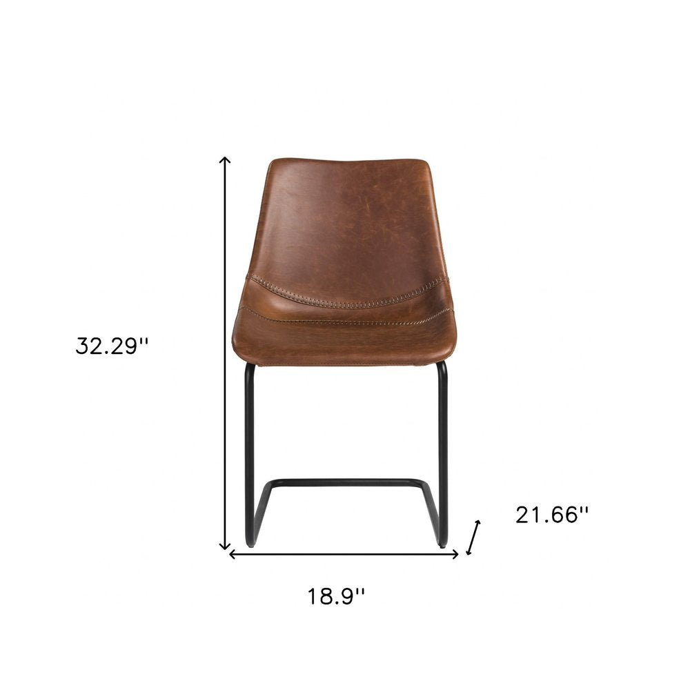 Set of Two Brown and Black Upholstered Leather Dining Side Chairs