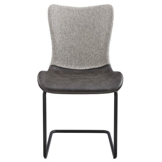 Set of Two Gray and Black Upholstered Fabric Dining Side Chairs