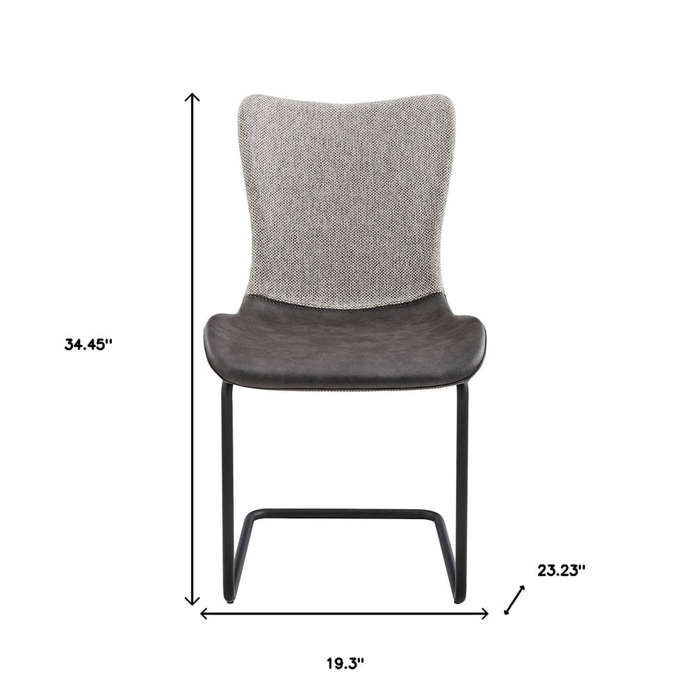 Set of Two Gray and Black Upholstered Fabric Dining Side Chairs