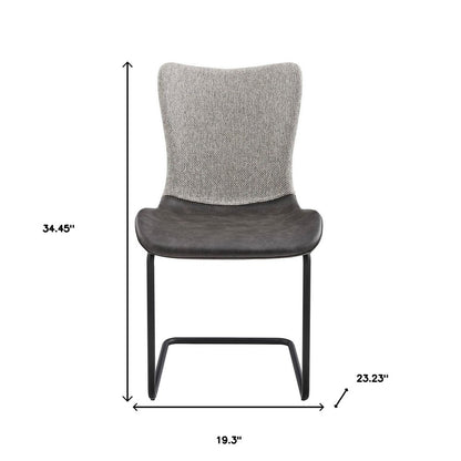 Set of Two Gray and Black Upholstered Fabric Dining Side Chairs