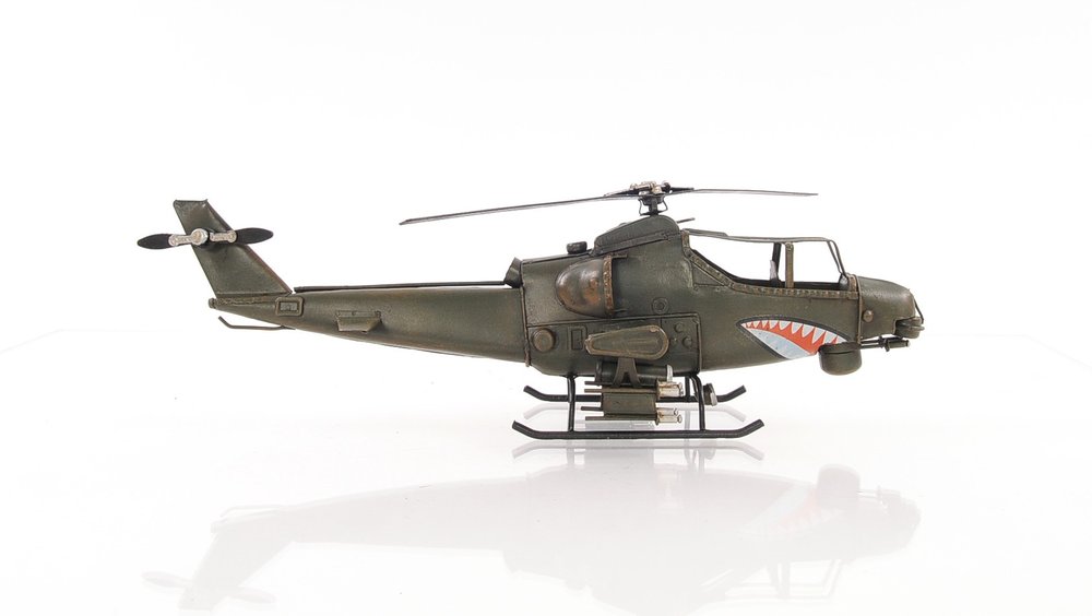 Escultura de mesa de avión modelo de metal verde de 5" pintada a mano