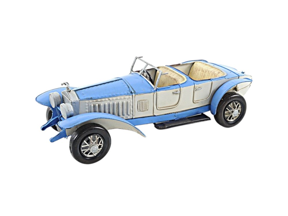 Escultura de mesa de coche en miniatura de metal blanco de 4" pintada a mano