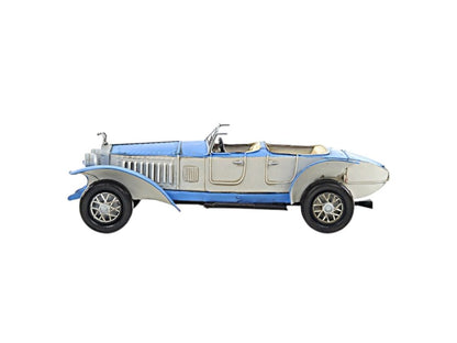 Escultura de mesa de coche en miniatura de metal blanco de 4" pintada a mano