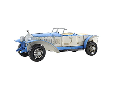 Escultura de mesa de coche en miniatura de metal blanco de 4" pintada a mano