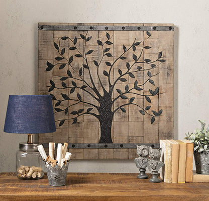 36" X 2" Brown Mango Wood Square Hanging Tapestry