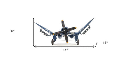 Escultura de sobremesa de avión a escala de 15 cm, de metal azul, pintada a mano