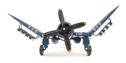 Escultura de sobremesa de avión a escala de 15 cm, de metal azul, pintada a mano