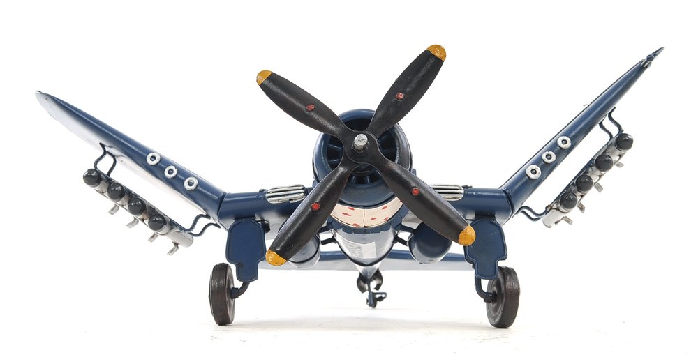 Escultura de sobremesa de avión a escala de 15 cm, de metal azul, pintada a mano