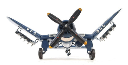Escultura de sobremesa de avión a escala de 15 cm, de metal azul, pintada a mano