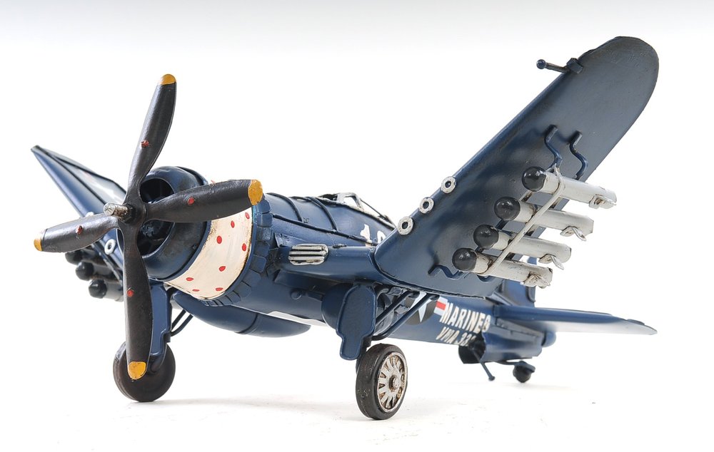 Escultura de sobremesa de avión a escala de 15 cm, de metal azul, pintada a mano