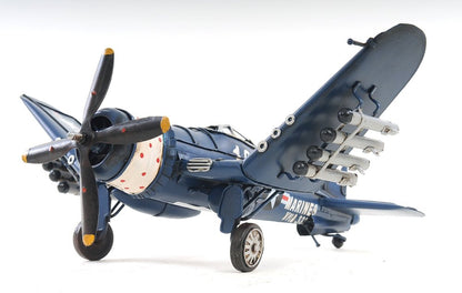 Escultura de sobremesa de avión a escala de 15 cm, de metal azul, pintada a mano