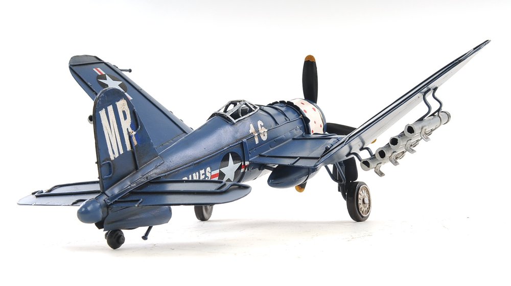 Escultura de sobremesa de avión a escala de 15 cm, de metal azul, pintada a mano