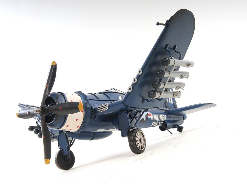 Escultura de sobremesa de avión a escala de 15 cm, de metal azul, pintada a mano