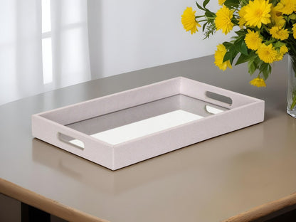 Bandeja de piel de tiburón blanca y espejo de 16"