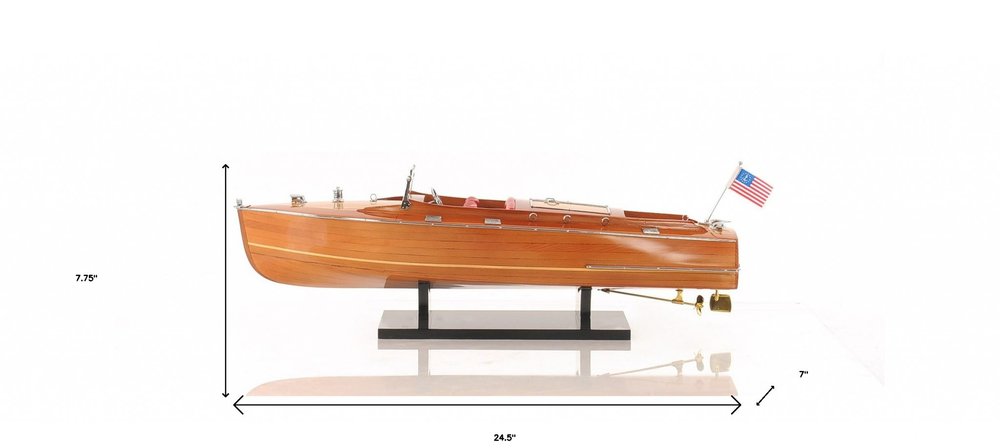 Barco decorativo de madera manufacturada marrón de 8" pintado a mano
