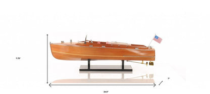 Barco decorativo de madera manufacturada marrón de 8" pintado a mano