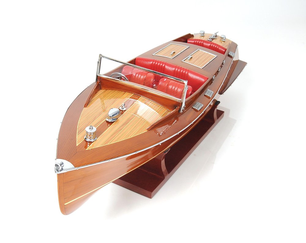 Barco decorativo de madera manufacturada marrón de 8" pintado a mano