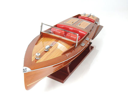 Barco decorativo de madera manufacturada marrón de 8" pintado a mano