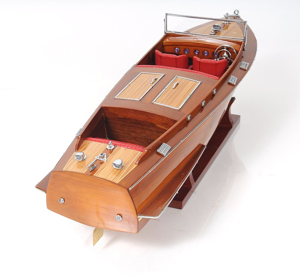 Barco decorativo de madera manufacturada marrón de 8" pintado a mano