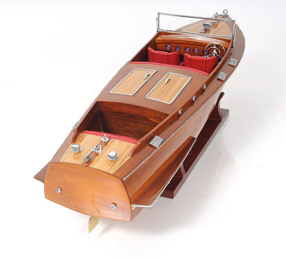 Barco decorativo de madera manufacturada marrón de 8" pintado a mano