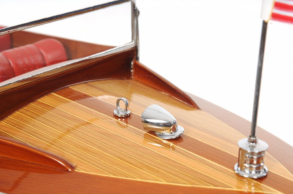 Barco decorativo de madera manufacturada marrón de 8" pintado a mano