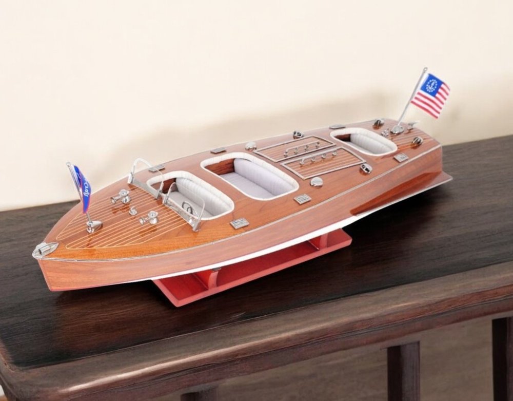 Escultura de mesa de barco modelo de madera maciza marrón de 10" pintada a mano