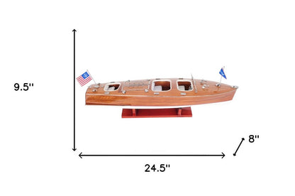 Escultura de mesa de barco modelo de madera maciza marrón de 10" pintada a mano