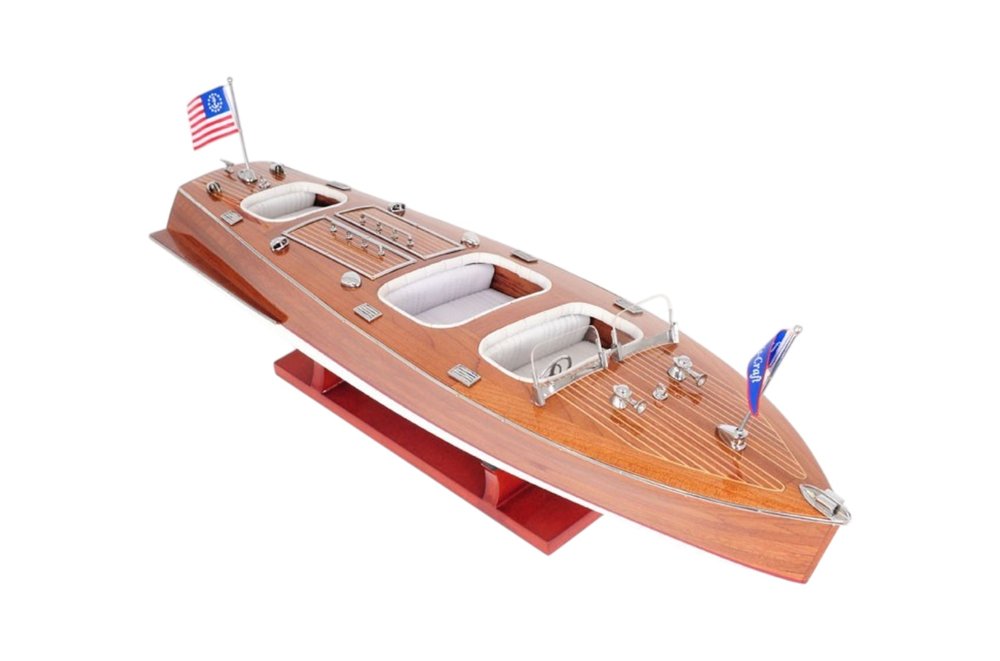 Escultura de mesa de barco modelo de madera maciza marrón de 10" pintada a mano