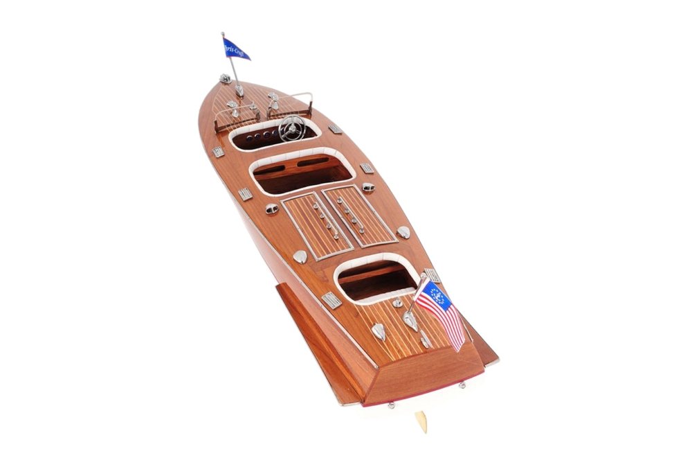 Escultura de mesa de barco modelo de madera maciza marrón de 10" pintada a mano