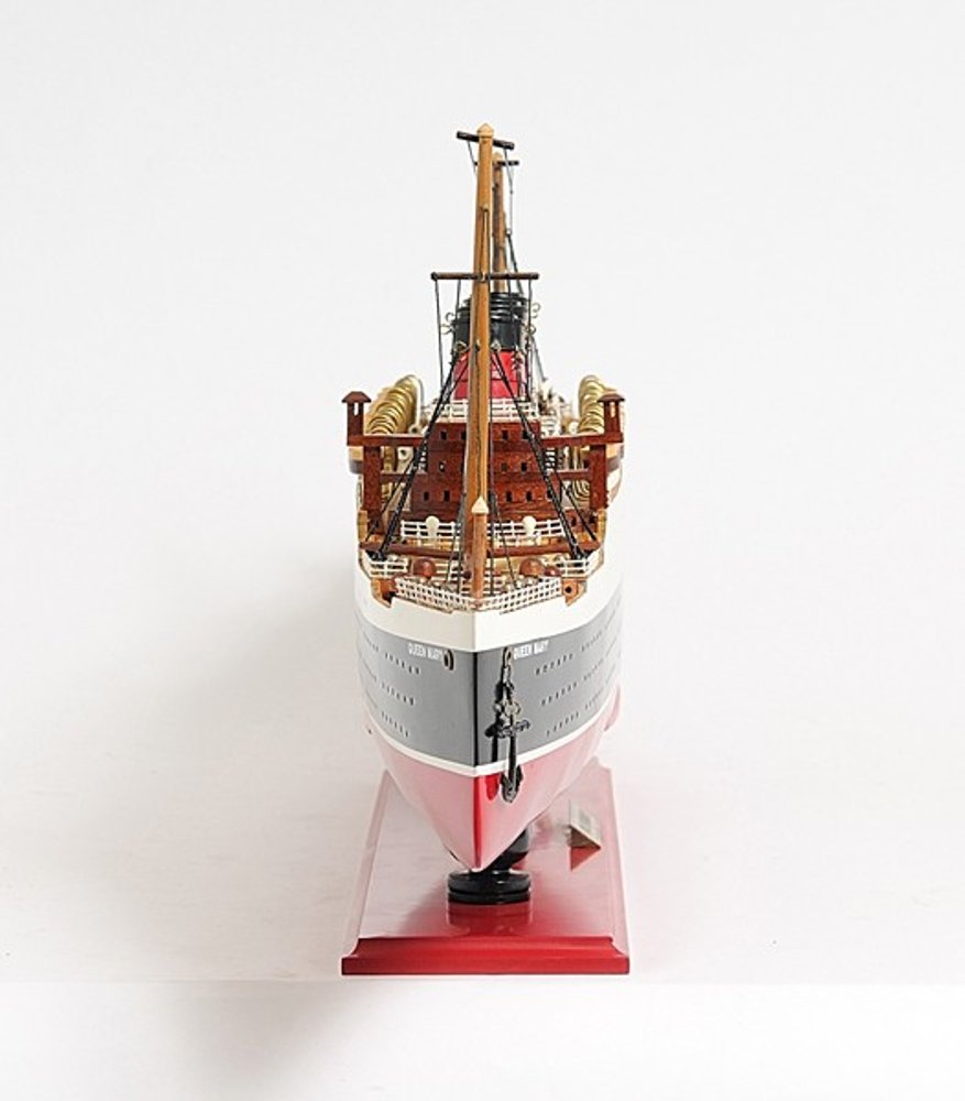 Barco modelo RMS Queen Mary de 5" de madera maciza pintada a mano en negro y rojo