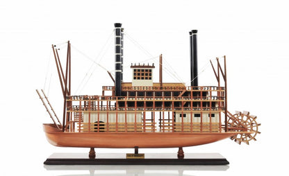Barco modelo King of Mississippi de 17" de madera maciza marrón pintado a mano