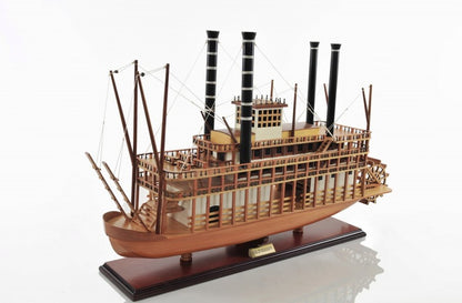 Barco modelo King of Mississippi de 17" de madera maciza marrón pintado a mano