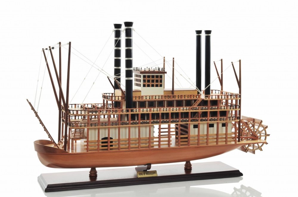 Barco modelo King of Mississippi de 17" de madera maciza marrón pintado a mano
