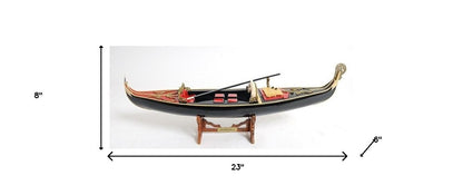 Góndola veneciana negra y roja de 8" pintada a mano, decorativa.