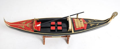 Góndola veneciana negra y roja de 8" pintada a mano, decorativa.