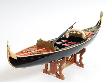 Góndola veneciana negra y roja de 8" pintada a mano, decorativa.