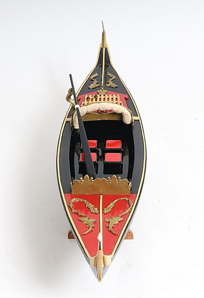 Góndola veneciana negra y roja de 8" pintada a mano, decorativa.